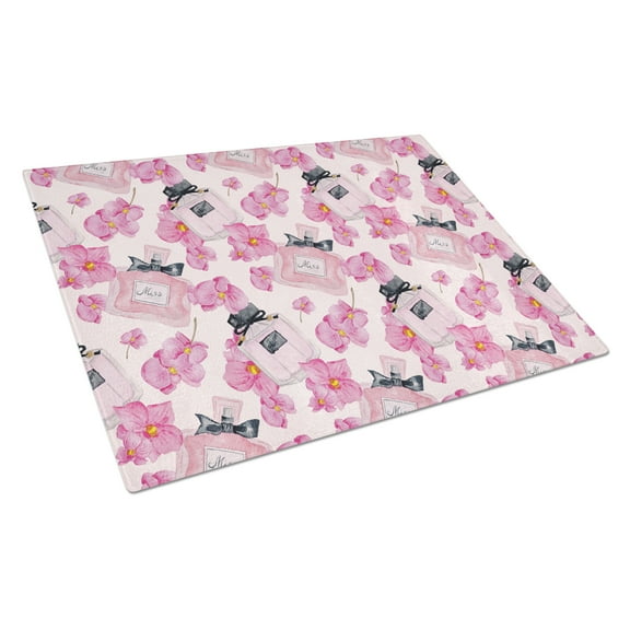 Watercolor Pink Flowers and Perfume Glass Cutting Board Large