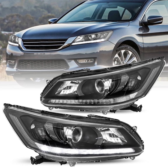 For 2013 2014 2015 Honda Accord Sedan W/LED DRL Black Clear Corner Headlights