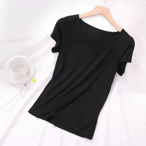 Women's Short Sleeve V-Neck Sleep Tee Pajama Top Home Wear Casual Sleepwear Tops Black XXXXL