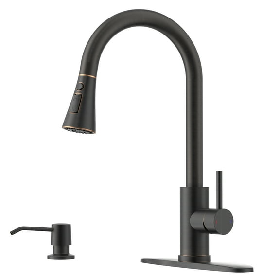 APPASO Kitchen Faucet with Soap Dispenser, Oil Rubbed Bronze Stainless Steel Pull Down Sprayer with 3 Modes, High Arc Single Handle Non Leakage, Easy to Install Modern Faucets for RV, Bar Sink