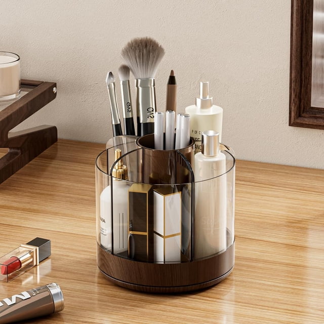 Soporte para brochas de maquillaje Siehpa3, giratorio 360°, 6 ranuras, acrílico