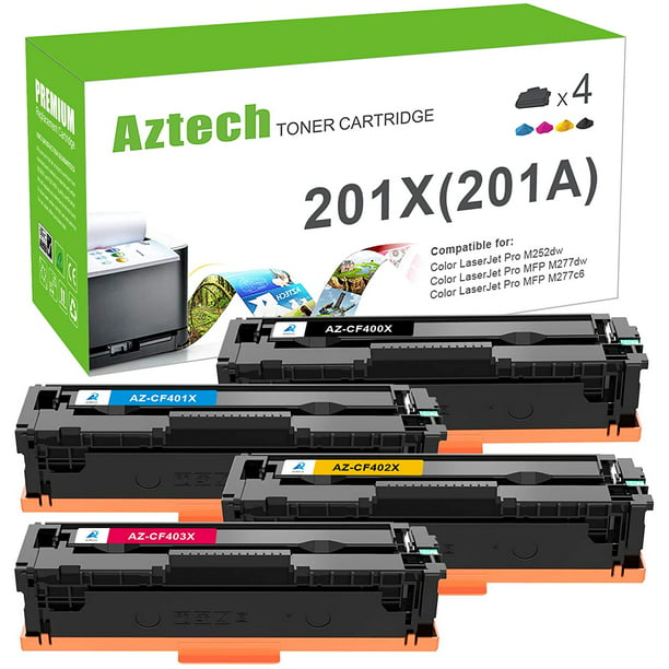 A AZTECH Compatible Toner Cartridge for HP 201X 201A CF400X CF400A Work with HP Color Laserjet Pro M277dw M252dw M277c6 M277 M252 Ink (Black,Cyan,Yellow,Magenta) Walmart.com