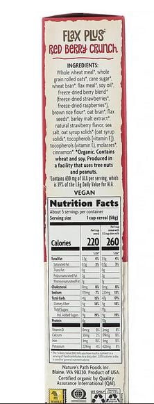 Nature's Path Organic Flax Plus Cereal - Red Berry Crunch - Case of 12 - 10.6 oz.