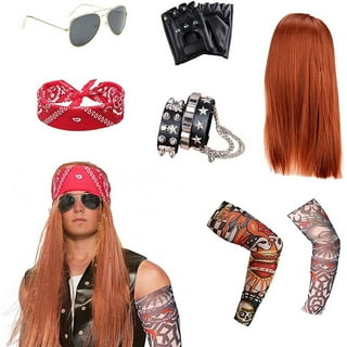 1980's Men Metal Rocker Rockstar Rock N Roll Costume Accessories 70s 80s  Accessories Set Headband Tattoo Cuff Gloves Punk Bracelets