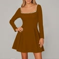 thumbnail image 2 of DHFJKG Womens Square Neckline Dress Elegant Pearl Long Sleeve Casual Dress Slim Fit Flowy A-Line Solid Color Trendy Dresses, 2 of 5