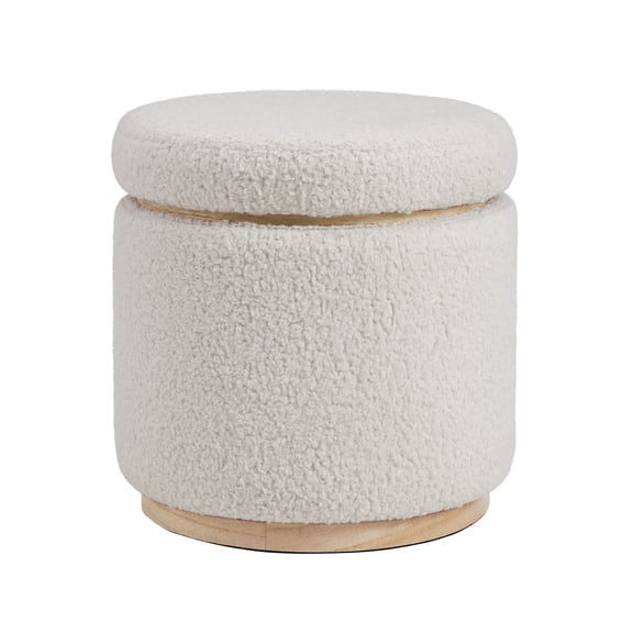 Linon Primrose Faux Sherpa Storage Ottoman, Natural