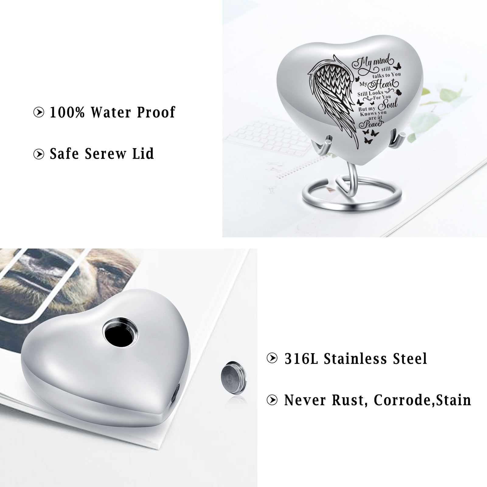 Heart Keepsake Urn - For Human Ashes Mini Urn with Box & Stand  Heart Shaped Urn Memorial Small Keepsake Urn Handcrafted Small Memorial Urn for Ashes