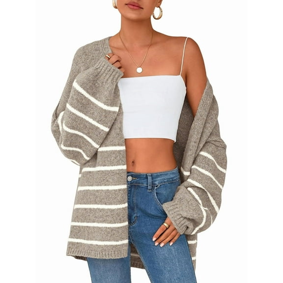 Women'S Oversized Cardigan Sweaters Fall Long Lantern Sleeve Knit Open Front Sweater Khaki White S