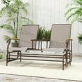 thumbnail image 5 of Resenkos 2-Person Glider Bench, Steel Frame Swing Loveseat with Table, Outdoor Relaxation, Perfect for Patio,Light Mixed Brown, 5 of 11