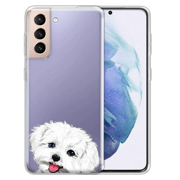 WIRESTER Transparent Soft Gel TPU Clear Case Slim Protective Cover for Samsung Galaxy S22 6.1" 2022, Animal Maltese Dog