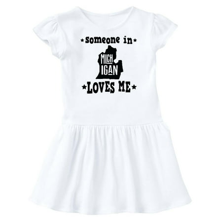 

Inktastic Michigan Travel Gift Someone Loves Me Gift Toddler Girl Dress
