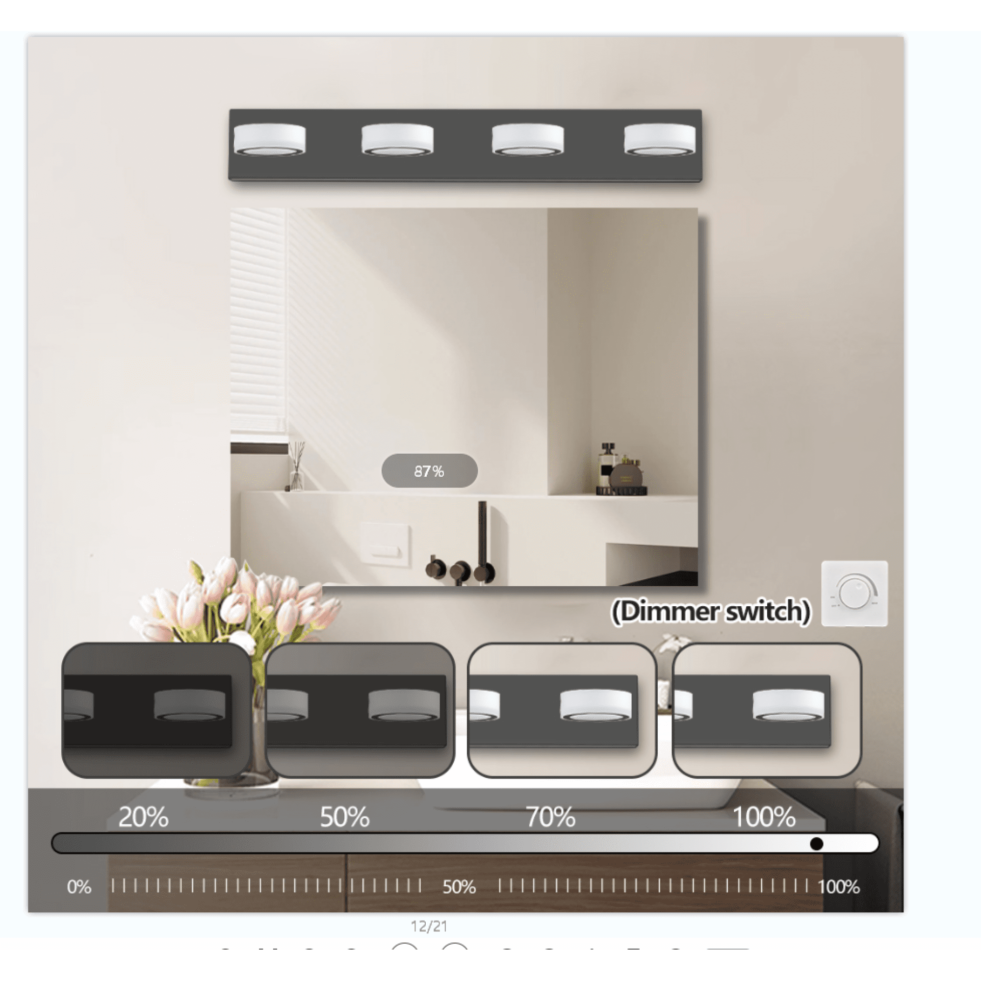 Leumius Modern 4-Light LED Vanity Light Fixture, Black Finish with Acrylic Light Shades, Energy-Efficient Bathroom Wall Sconce, Dimmable for Mirror, Shower and Bathroom Decor