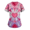 thumbnail image 3 of Cute Scrub Tops Stretchy Short Sleeve V Neck Cartoon Print Pattern Nursing Working Uniform Caregiver Top 2025 Hot Pink XXL, 3 of 4