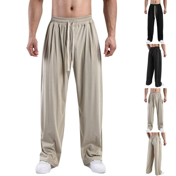 safuny Men's Fashion Solid Color Lounge Pants Casual Elastic Waist Trousers Big&Tall Sports Sweatpants Clearance Jog Pants Wide Leg Pants with Pockets Activewear Black L