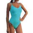 thumbnail image 2 of Traje de baño para mujer Cuello en V Ajustar correas espaguetis Color puro Corte alto Traje de baño de una pieza Verde claro M, 2 of 5