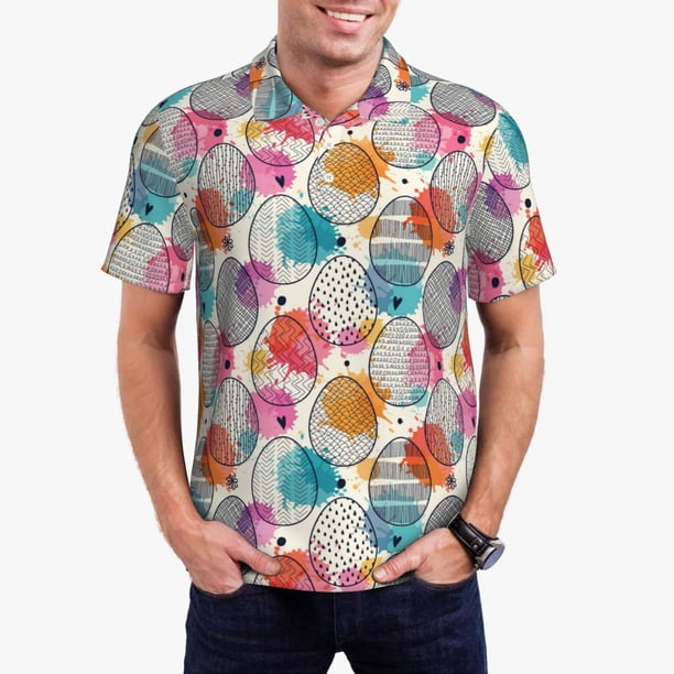 Fotbe Easter Egg Camiseta Polo de Golf para Hombre con Estampado – Camisa Deportiva Transpirable con Cuello Abotonado-Small