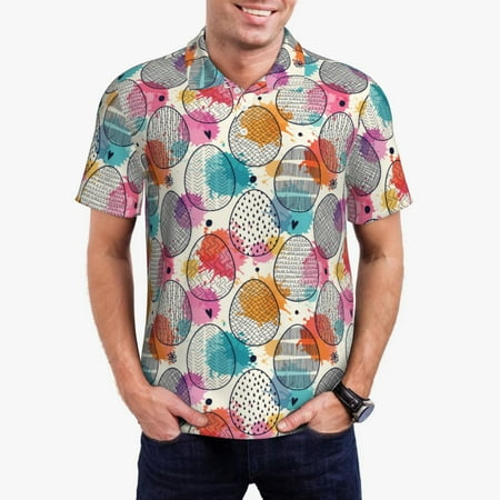 Haiem Easter Egg Pattern Mens Polo Shirts Quick Dry Short Sleeve Golf T Shirt Performance Moisture Wicking Casual Workout-4X-Large