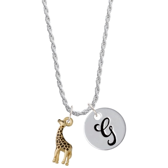 Delight Jewelry Goldtone Brown Giraffe Silvertone Script Initial Disc - G - Charm Necklace, 20"+3"