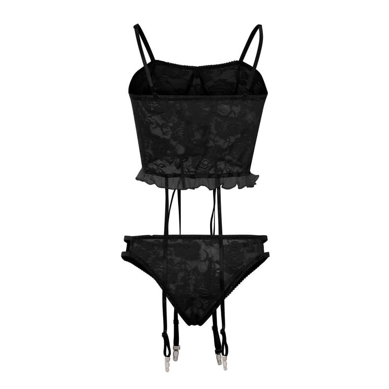 Homadles Plus Size Lingerie for Women- Sleepwear 2 Piece Lace Soft Sexy  Garter Belts Black XXXXL