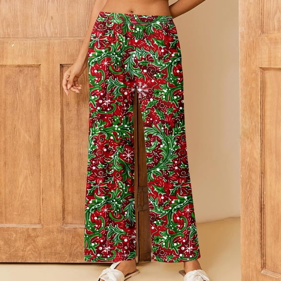 SOOMLON Womens Pajama Pants Cozy Funny Graphic Pajama Bottoms Adult Loose Warm Winter Lounge Sleepwear Pjs Pants Elastic Waist Cozy Wide Leg Pants Nightwear Colorful XL
