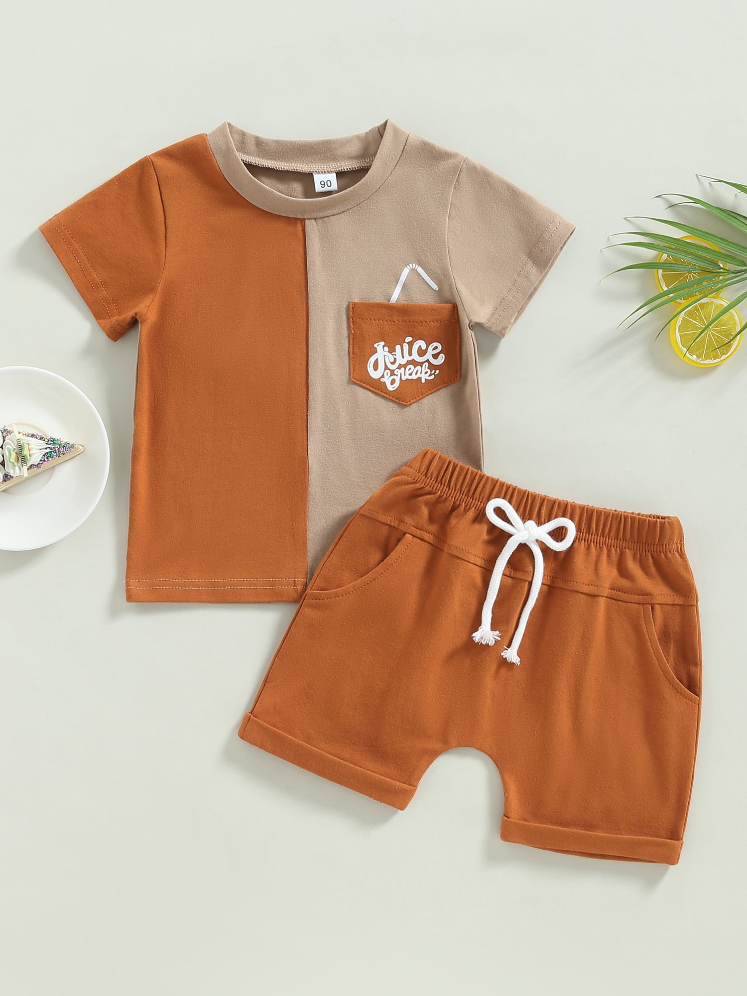 2pcs Kid Boy Animal Dinosaur Print Short-sleeve Cotton Tee and Elasticized Shorts Set