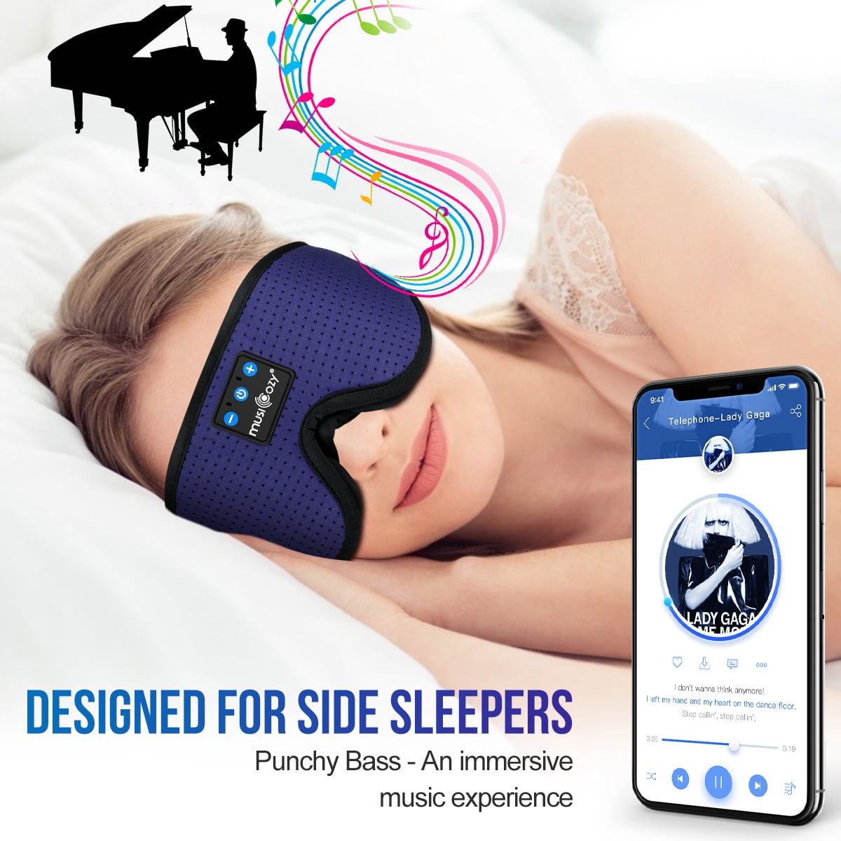 MUSICOZY Sleep Headphones Bluetooth Headband Breathable 3D Sleeping Headphones, Wireless Music Eye Mask Sleep Earbuds for Side Sleepers Women Office Air Travel Cool Tech Gadgets Unique Gifts