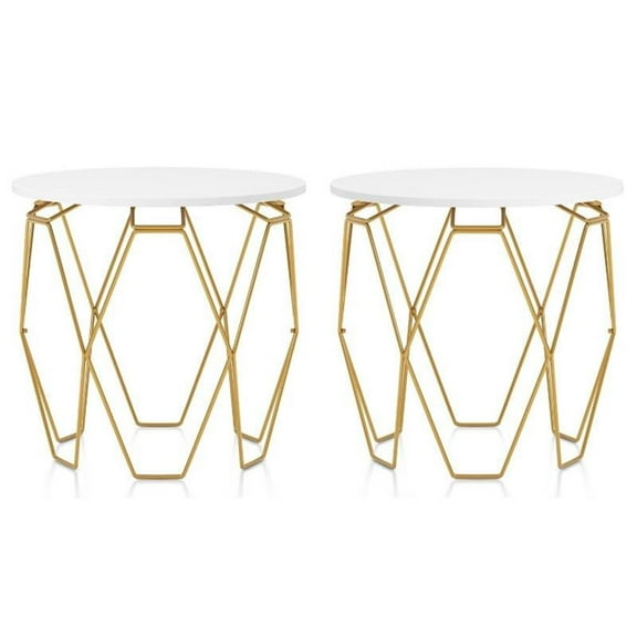 Home Square Zoom Contemporary Wood End Table in White and Gold - Set of 2