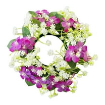 Gnwei Spring Summer Artificial Flowered Wreath Mini Floral Wedding Candle Rings Wreaths 3.5inch Kitchen Cabinet Swags Wreath Pillar Candle Holder for Wedding Home Door Tabletop Decoration