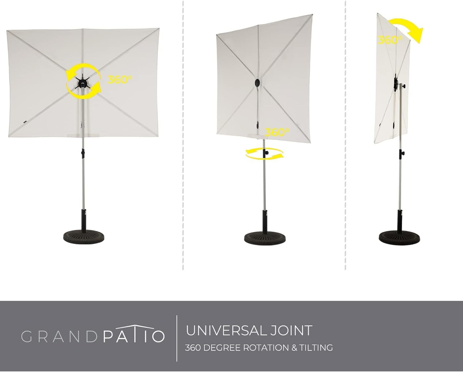 GRANDPATIO Outdoor 6x4 ft Rectangular Balcony Umbrella, Tilt & Rotation Flat Umbrella Shade, White