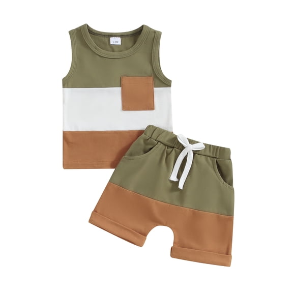 Musuos 2Pcs Baby Boy Summer Outfits 6 12 18 24M 3Y Sleeveless Contrast Color Pocket Tank Tops Shorts Set Toddler Clothes