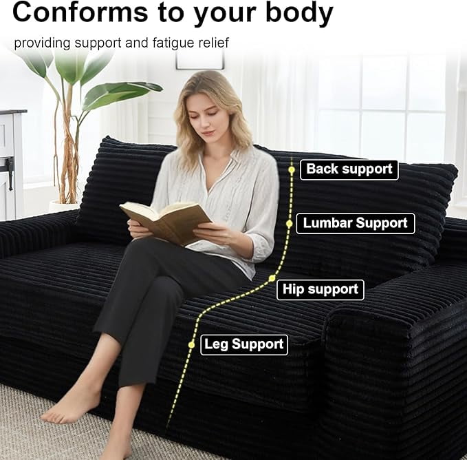 Howcool 71" Boneless Loveseat Sleeper Sofa,2 in 1 Pull Out Convertible Corduroy Floor Couch with Side Storage Pockets & 2 Throw Pillows,Foldable Guest Couch for Living Room,No Assembly Required,Black