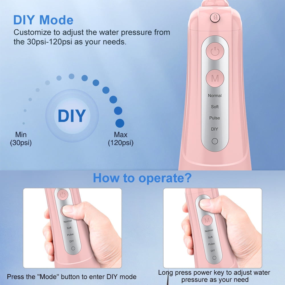 INSMART 300ML Cordless Water Flosser Dental Teeth Cleaner,DIY Mode USB Rechargeable Dental Oral Irrigator for Home and Travel, IPX7 Waterproof 4 Modes Irrigate for Oral Care