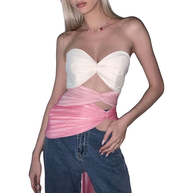 Faithtur Womenacute;s Summer Skinny Tube Tops Sleeveless Off Shoulder Ruched Contrast Color Bandeau