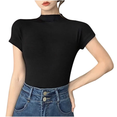 WRKEKC Summer Tops for Women Solid Color Round Neck Short Sleeve Undershirt T-Shirt Seamless Comfortable Fit