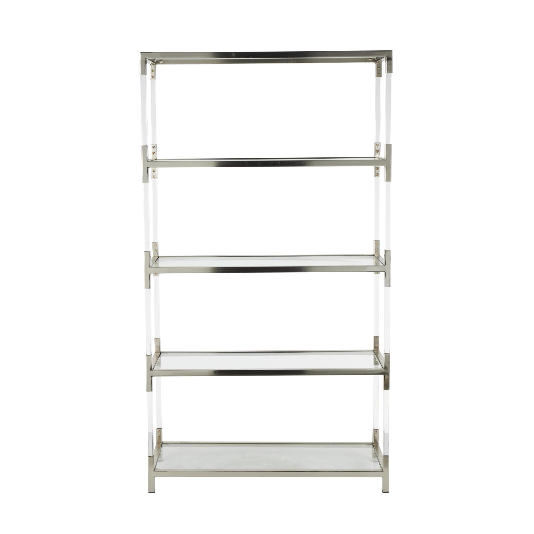 DecMode 38" x 69" Silver Metal Rectangular 4-Tier Shelving Unit with Clear Glass Top and Acrylic Legs, 1-Piece