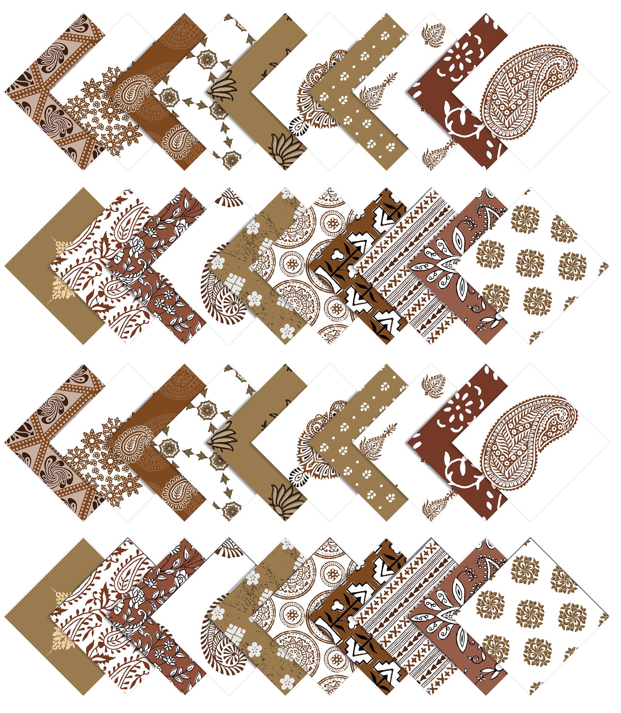 Soimoi 40Pcs Block Print Precut Fabrics Strips Roll Up 1.5x42inches Cotton Jelly Rolls For Quilting - Light Brown