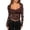 Brown, variant on Women's Square Neck Long Sleeve Sheer Lace Corset Top Fitted Cropped Casual Blouse,XL