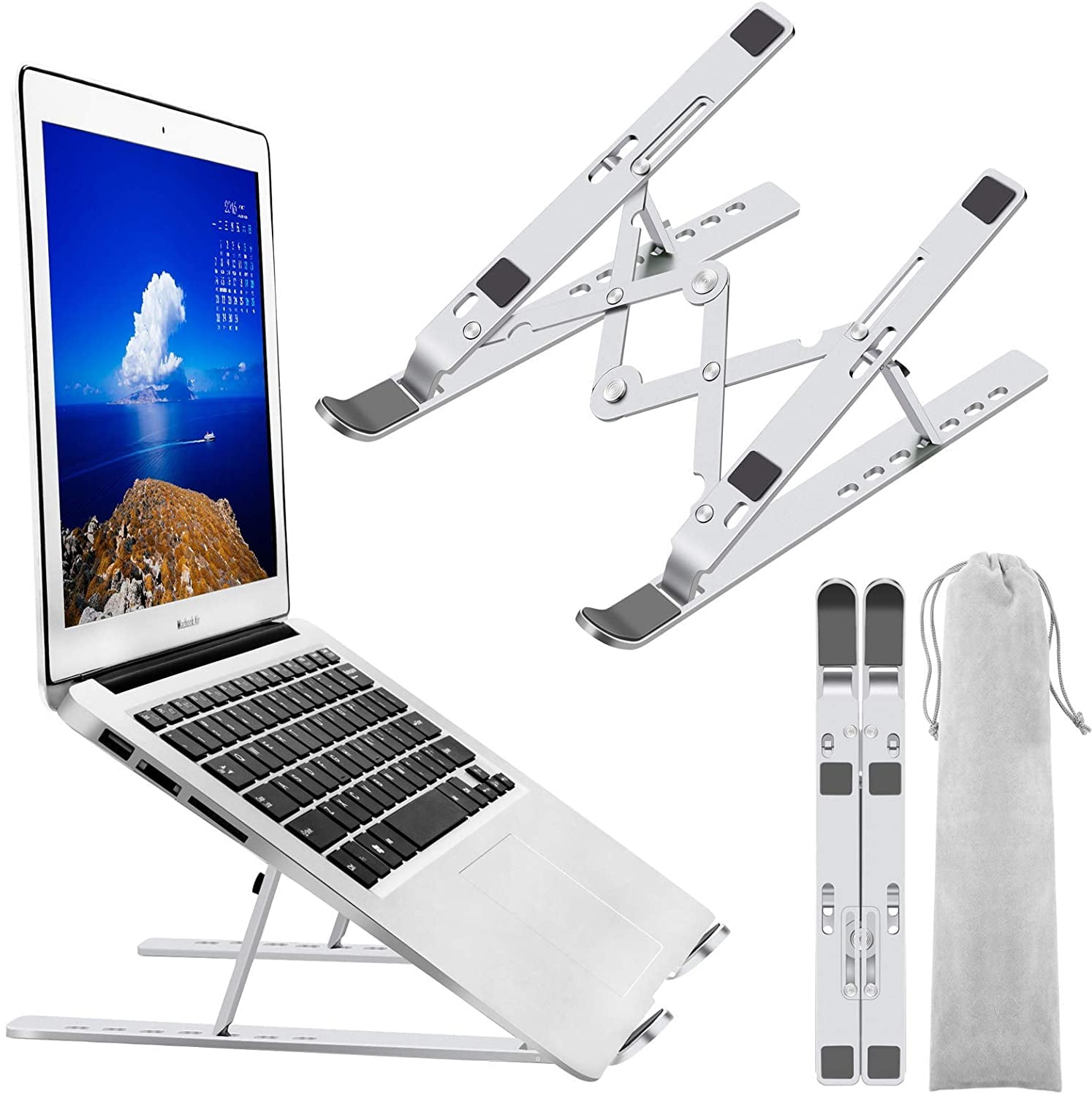 Silver Laptop Stand Adjustable Aluminum Foldable Portable Notebook Stand More 10-15.6” Laptops and Tablets HP Lenovo Laptop Holder Riser Computer Stand Dell Compatible with MacBook Air Pro