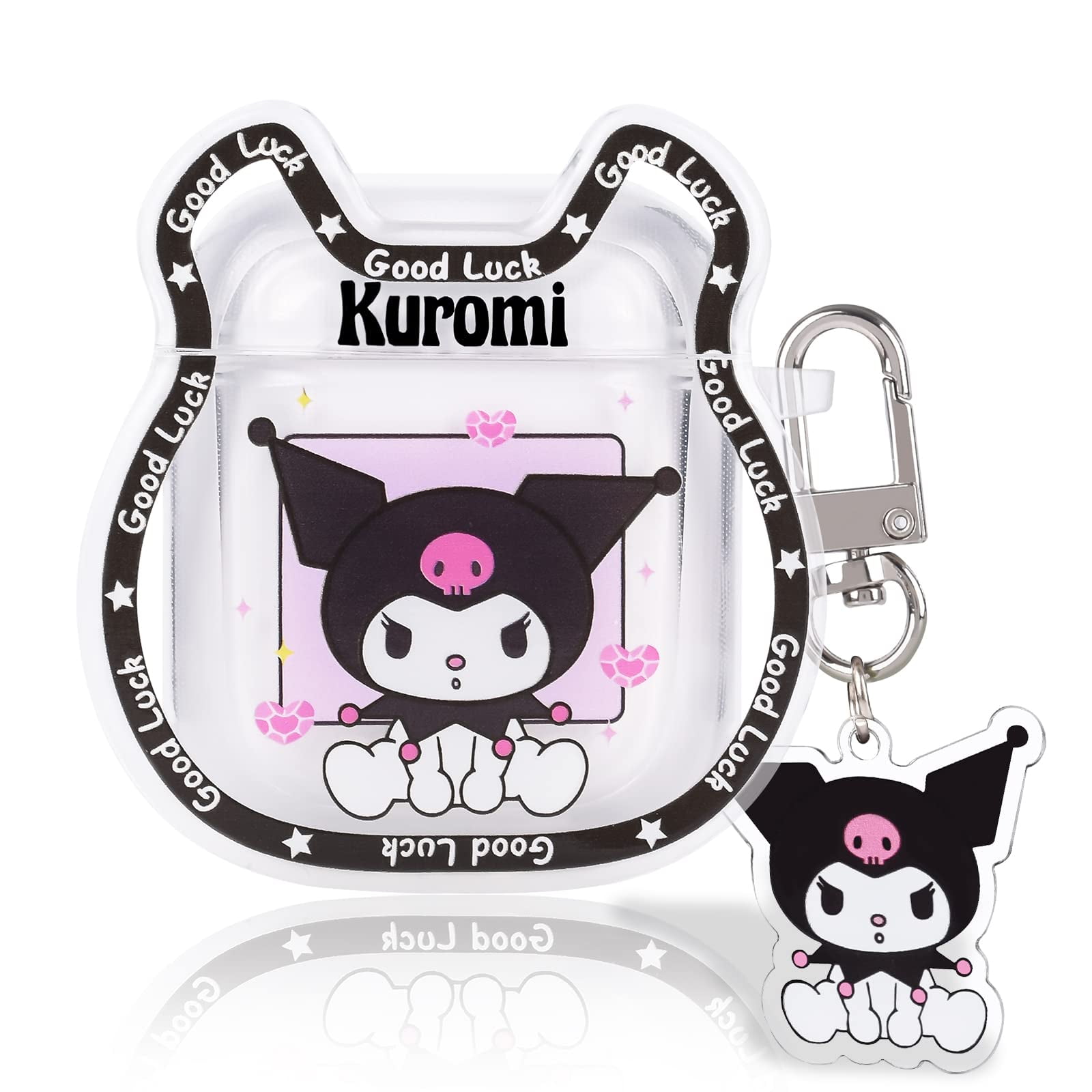 Cute AirPods 1/2 Case kawaii Little Evil Rabbit Bunny Cover for Airpod 1st  2nd Generation Case Cover with Funny anime Keychain for Women Girls Kids  Black Protective Soft Silicone Cover for A -