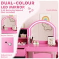 thumbnail image 4 of Pink Vanity Set with LED Lighted Mirror, MDF Dressing Table and Chair, Storage Cabinet, Drawer and Shelves for Bedroom Play or Study, 34.9"L x 15.3"W x 38.1"H, 4 of 7