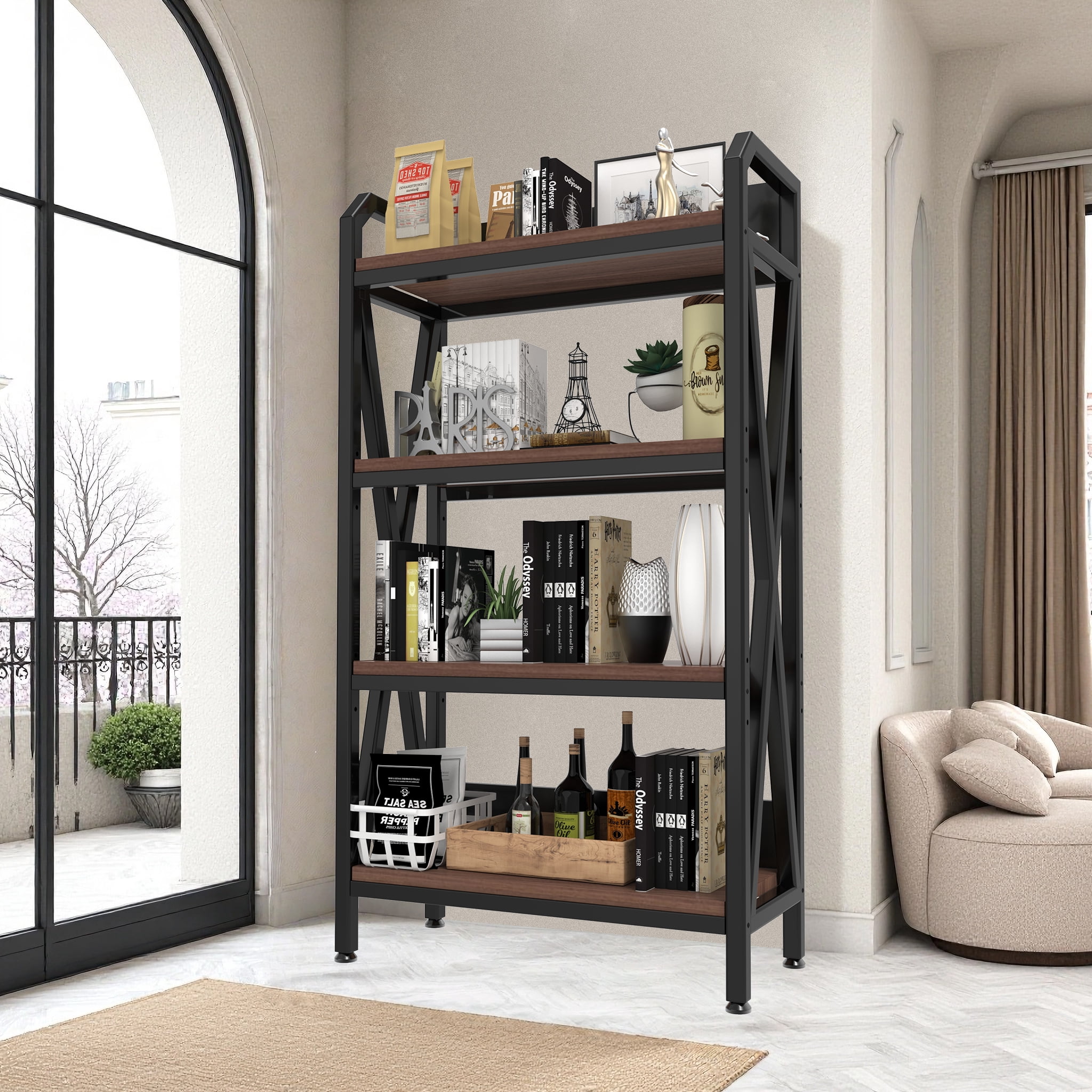 Mintazer 33.5"L Metal Bakers Rack with 4-Level Storage Shelves, Kitchen Organizers Storage for Garage, Pantry, Bathroom, Closet, Black