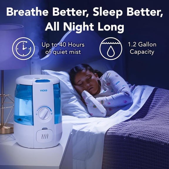 CoolRelief Cool Mist Humidifier Small to Medium Room Vaporizer for Baby, Kids, Adults, 1.2 Gal