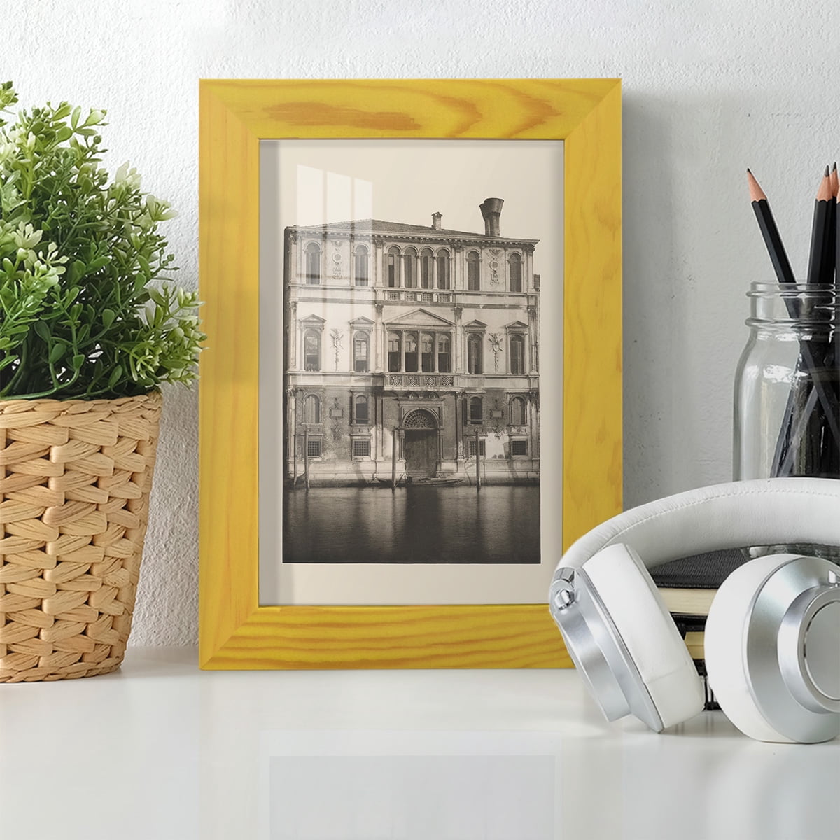 Vintage Views of Venice I - Framed Print w/glass - Sunflower Yellow