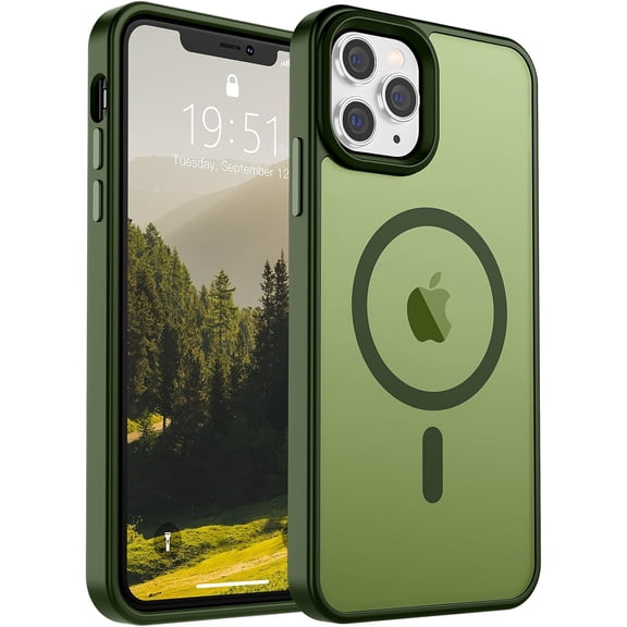 Magnetic for iPhone 11 Pro Max Case (Compatible with MagSafe) (10 FT Military Grade Drop Protection) Slim Translucent Matte Shockproof with Anti-Fingerprint Phone Case,Matte Cangling Green