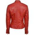 thumbnail image 3 of Women's Genuine Red Lambskin Leather Jacket Motorcycle Slim Fit Biker Jacket W455, 3 of 4