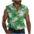 thumbnail image 2 of WAENQINLA Tank Tops Men Summer Beach Muscle T-Shirt Classic Fit Button Up Sleeveless Shirts Lapel Collared Palm Tree Print A-Shirt Tops Green S, 2 of 5