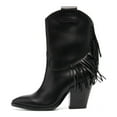 thumbnail image 2 of YDN Women Fashion Fringe Pointy Close Toe Mid Calf Boots Pull On Chunky High Heel Western Winter Tassels Booties Shoes Size 15 Black, 2 of 4