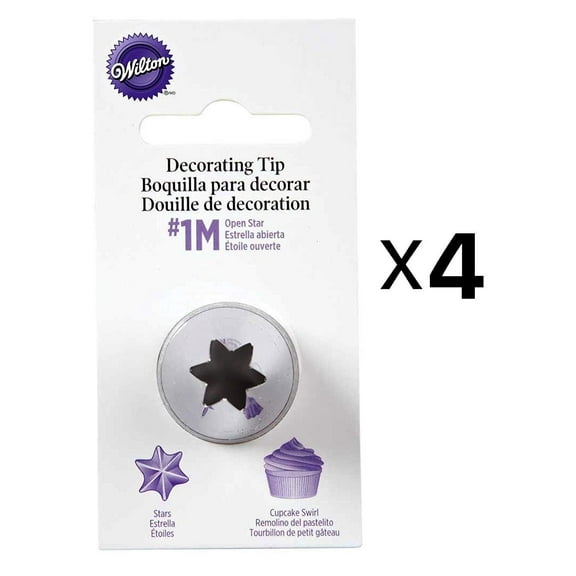 Wilton Open Star Tip #1M Icing Decorating Nickel Plated Brass Lg Coupler4-Pack