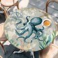 thumbnail image 2 of Octopus Coastal Round Tablecloth, Fitted Table Cover with Elastic for 36"-44" Round Tables, Vintage Nautical Ocean Starfish Compass Table Cloth Outdoor Indoor Dinning Party Waterproof Tablecloths, 2 of 7