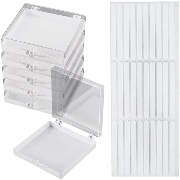 9Pcs Press on Nail Box Set Plastic Manicure Box with 30Pcs Adhesive Stickers 3.1 x 2.7 Inch Square White Empty Nail Tips Storage Organizer Container for Nailarts Tips Manicure DIY Packaging